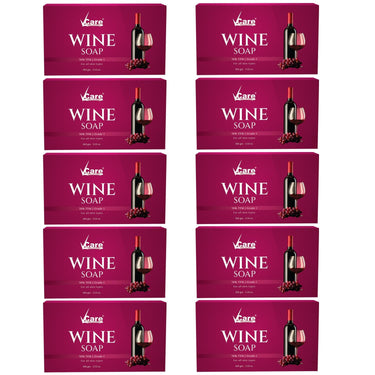 VCare Red Wine Bathing Bar/Soap for Body, Hand, Face 100 gm - Helps to Reduce Fine Lines and Wrinkles for Men and Women (Pack of 10)
